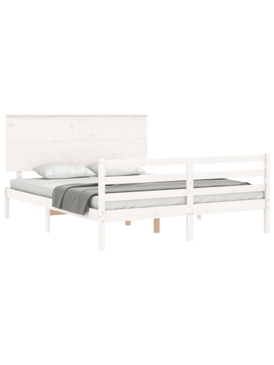 Rám postele s čelem bílý King Size masivní dřevo