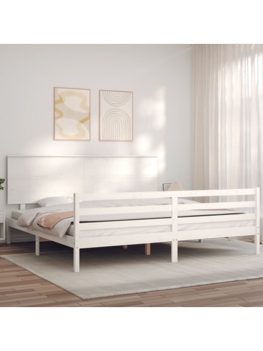 Rám postele s čelem bílý 200 x 200 cm masivní dřevo
