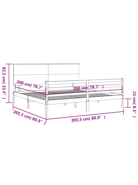 Rám postele s čelem bílý 200 x 200 cm masivní dřevo