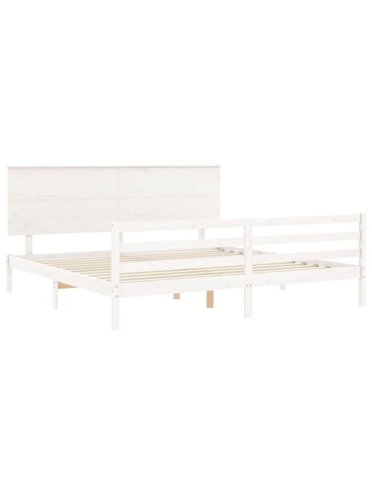 Rám postele s čelem bílý 200 x 200 cm masivní dřevo