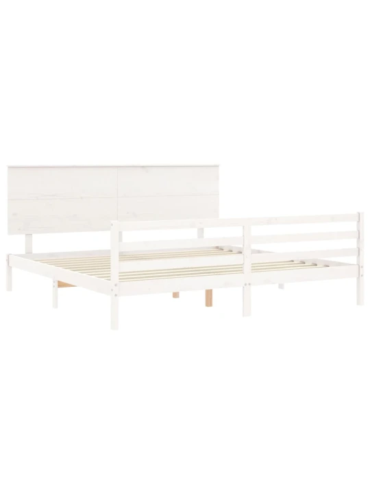 Rám postele s čelem bílý 200 x 200 cm masivní dřevo