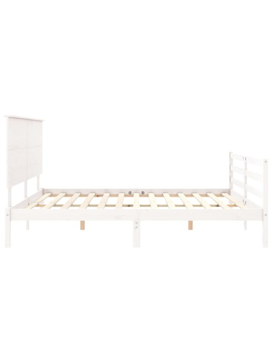 Rám postele s čelem bílý 200 x 200 cm masivní dřevo