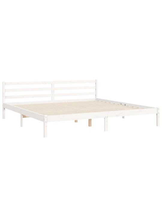 Rám postele s čelem bílý 200 x 200 cm masivní dřevo