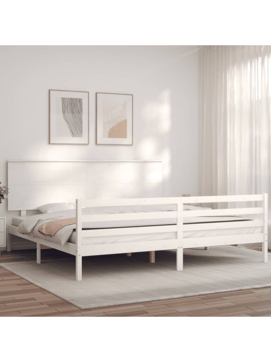 Rám postele s čelem bílý 200 x 200 cm masivní dřevo