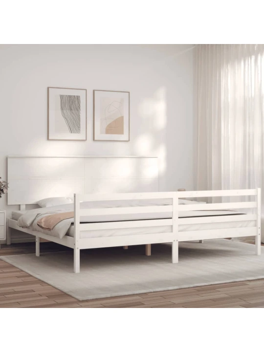 Rám postele s čelem bílý 200 x 200 cm masivní dřevo
