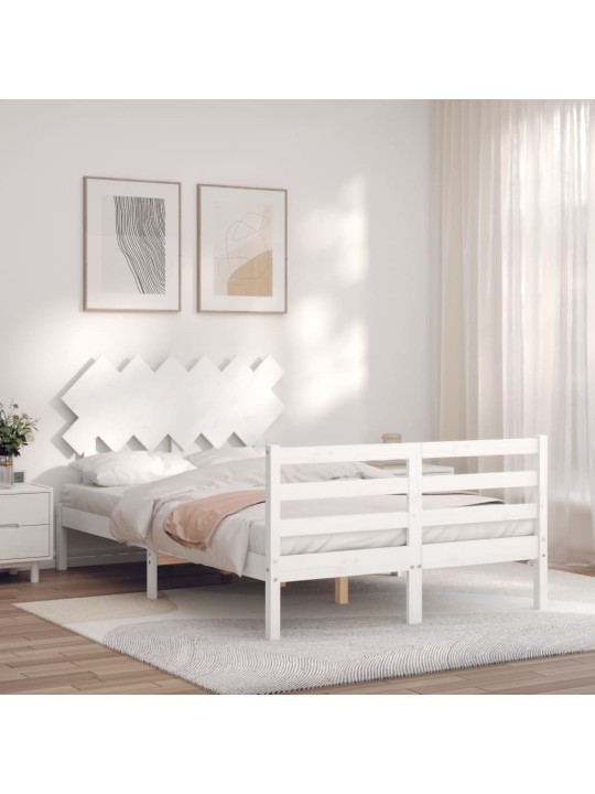 Rám postele s čelem bílý Small Double masivní dřevo