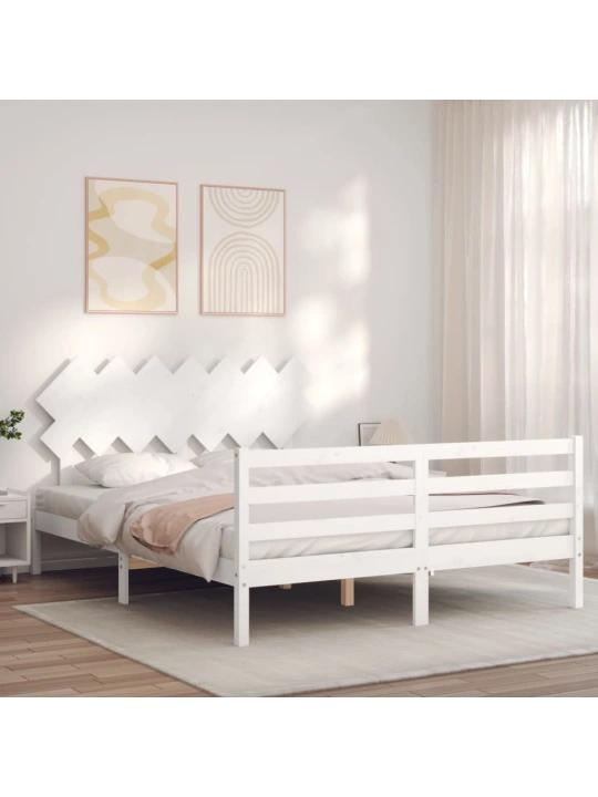 Rám postele s čelem bílý 140 x 190 cm masivní dřevo
