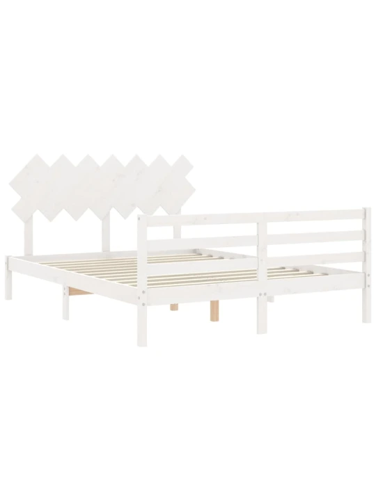Rám postele s čelem bílý 140 x 190 cm masivní dřevo