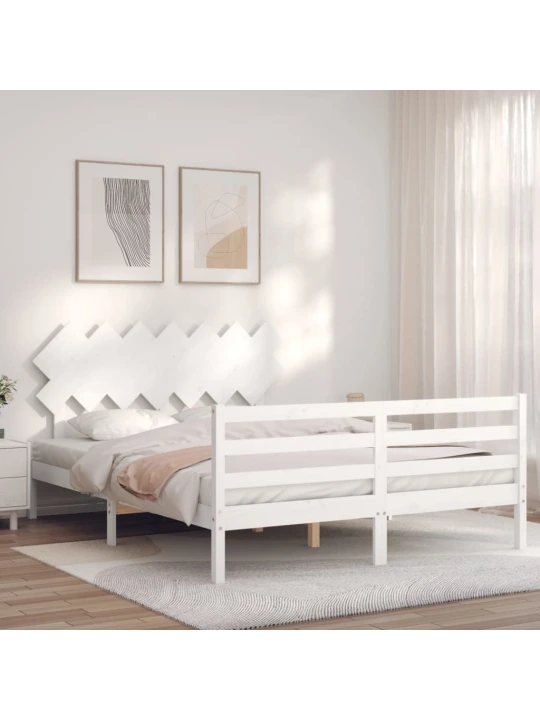 Rám postele s čelem bílý 140 x 190 cm masivní dřevo