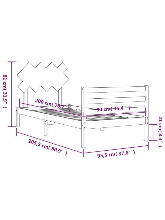 Rám postele s čelem 90 x 200 cm masivní dřevo