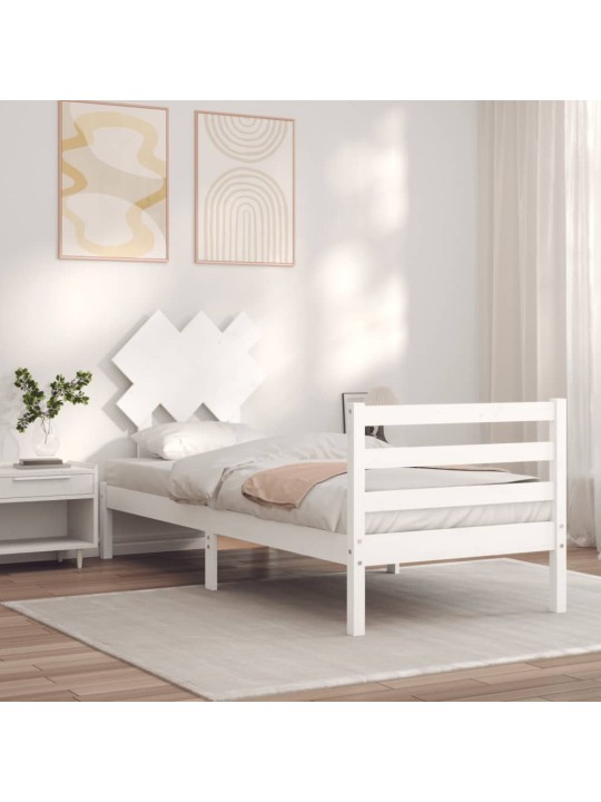 Rám postele s čelem bílý 90 x 200 cm masivní dřevo
