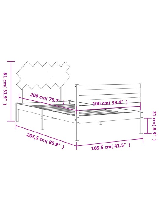 Rám postele s čelem 100 x 200 cm masivní dřevo
