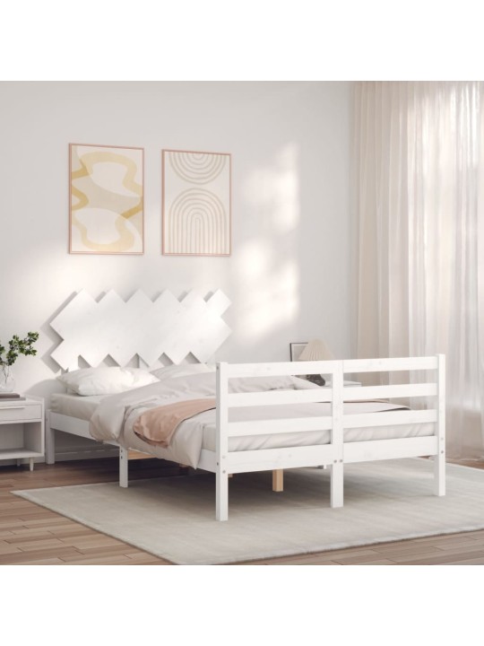 Rám postele s čelem bílý 120 x 200 cm masivní dřevo
