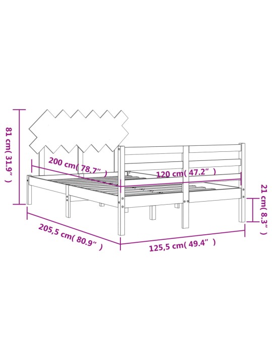 Rám postele s čelem bílý 120 x 200 cm masivní dřevo