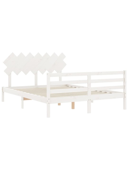 Rám postele s čelem bílý 140 x 200 cm masivní dřevo