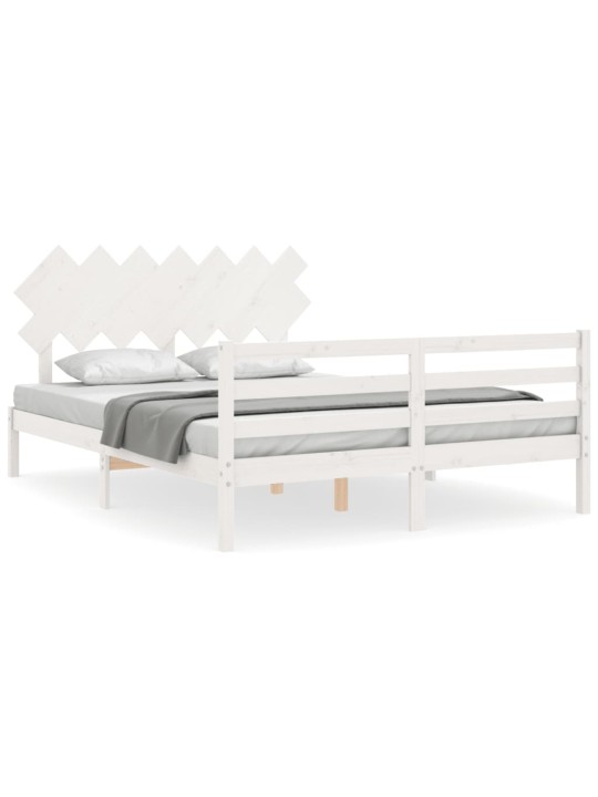 Rám postele s čelem bílý King Size masivní dřevo