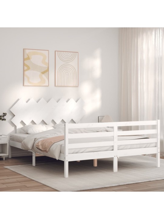 Rám postele s čelem bílý King Size masivní dřevo