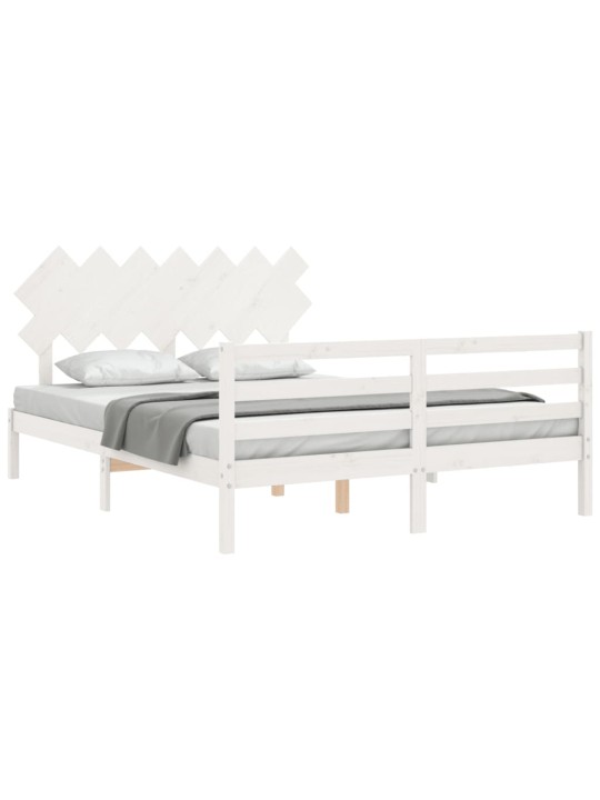 Rám postele s čelem bílý King Size masivní dřevo