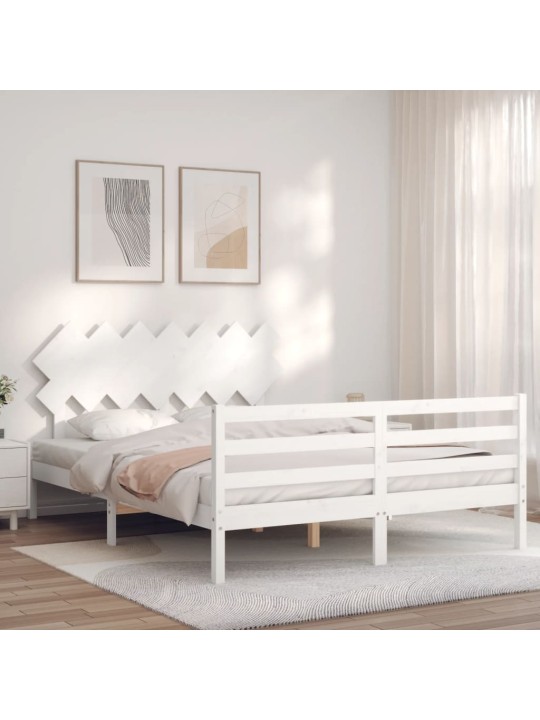 Rám postele s čelem bílý King Size masivní dřevo