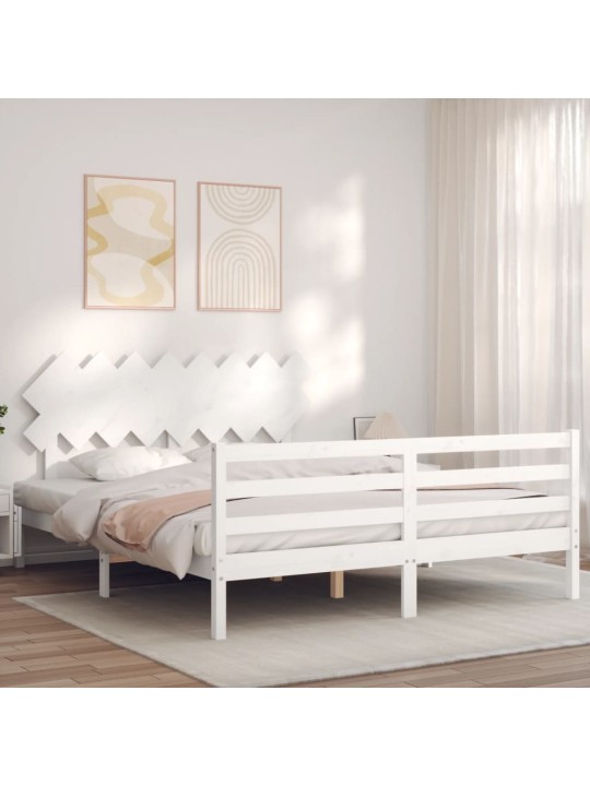 Rám postele s čelem bílý 160 x 200 cm masivní dřevo