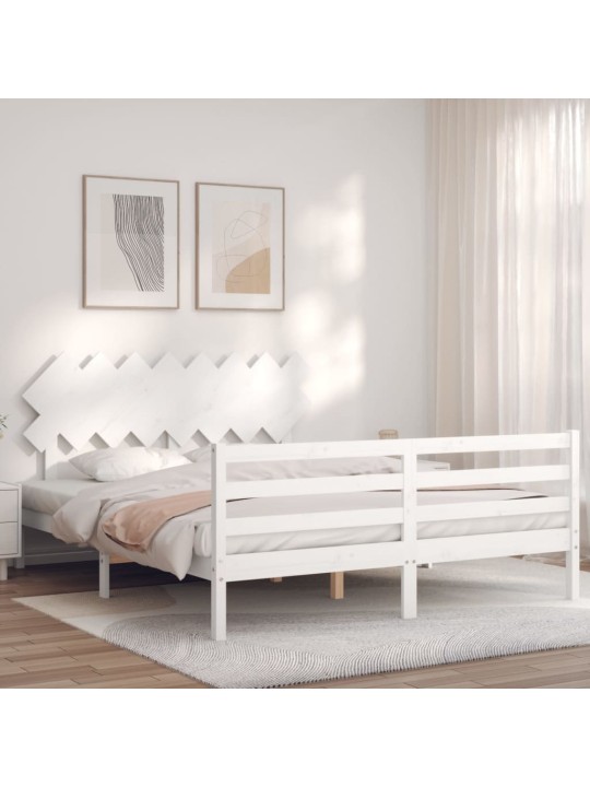 Rám postele s čelem bílý 160 x 200 cm masivní dřevo