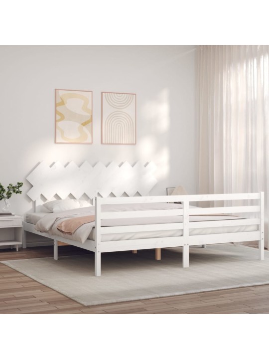 Rám postele s čelem bílý Super King Size masivní dřevo
