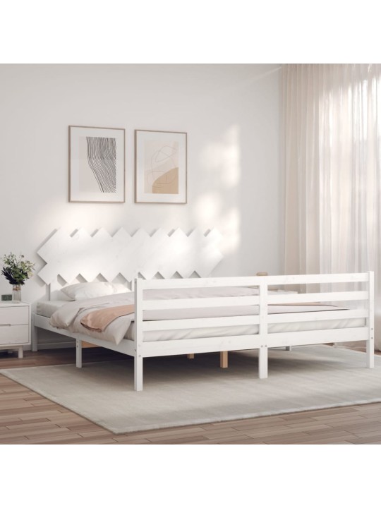 Rám postele s čelem bílý Super King Size masivní dřevo
