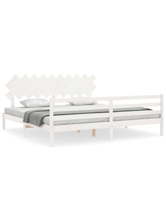 Rám postele s čelem bílý 200 x 200 cm masivní dřevo