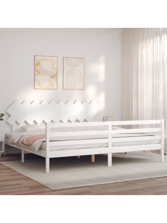 Rám postele s čelem bílý 200 x 200 cm masivní dřevo