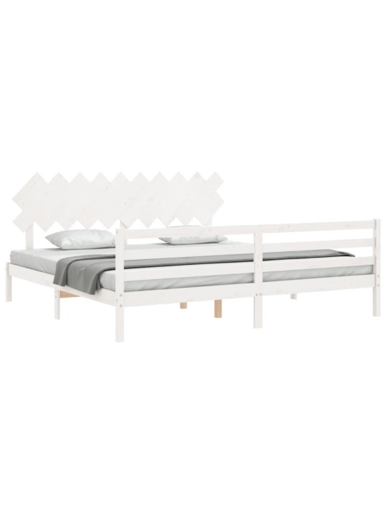 Rám postele s čelem bílý 200 x 200 cm masivní dřevo