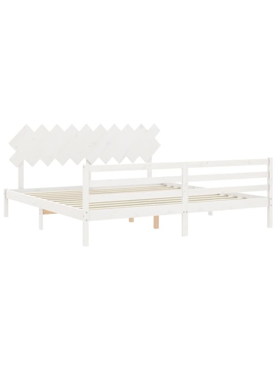 Rám postele s čelem bílý 200 x 200 cm masivní dřevo