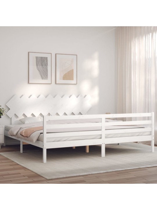 Rám postele s čelem bílý 200 x 200 cm masivní dřevo