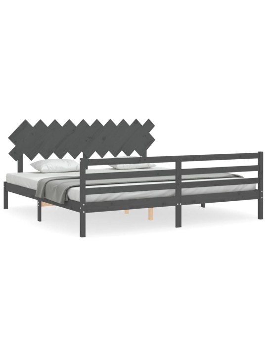 Rám postele s čelem šedý 200 x 200 cm masivní dřevo
