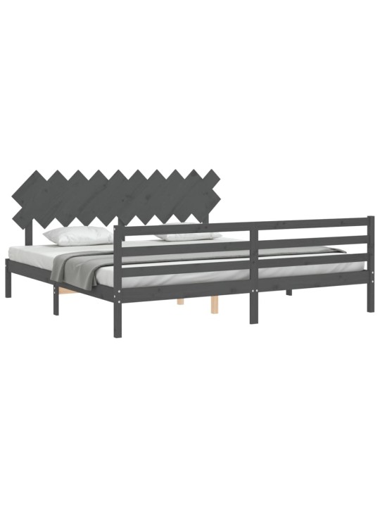 Rám postele s čelem šedý 200 x 200 cm masivní dřevo