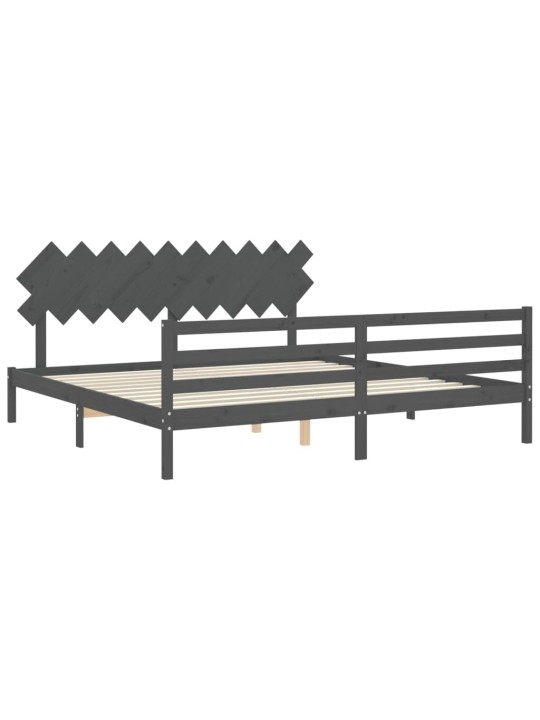 Rám postele s čelem šedý 200 x 200 cm masivní dřevo