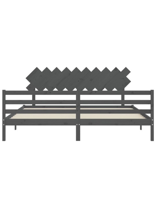 Rám postele s čelem šedý 200 x 200 cm masivní dřevo