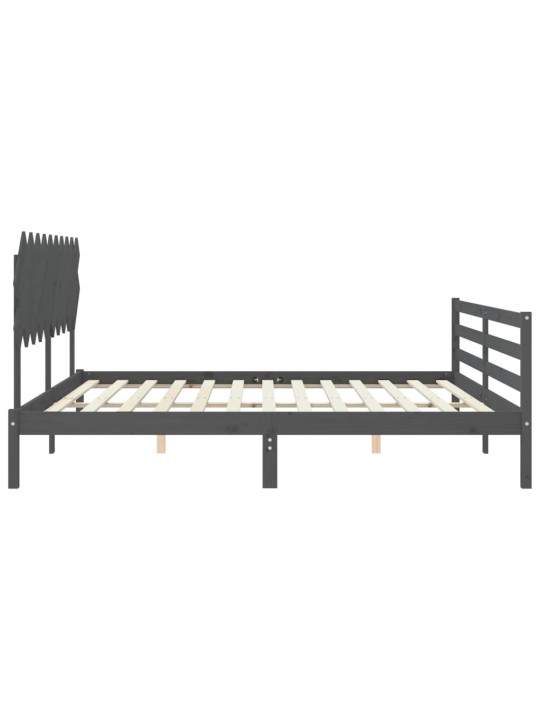 Rám postele s čelem šedý 200 x 200 cm masivní dřevo