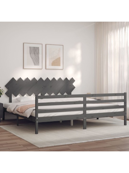 Rám postele s čelem šedý 200 x 200 cm masivní dřevo