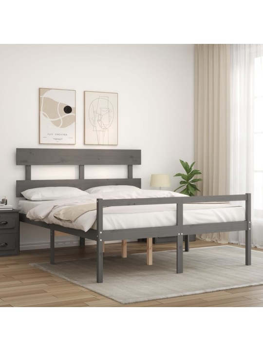 Postel s čelem pro seniory šedý King Size masivní dřevo