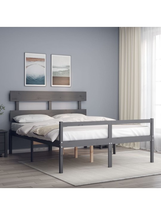 Postel s čelem pro seniory šedý King Size masivní dřevo