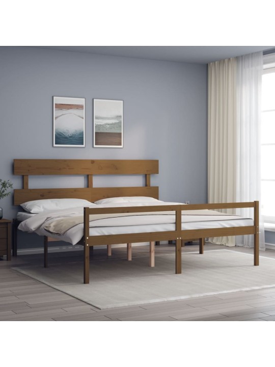 Postel s čelem pro seniory medově hnědý 200x200cm masivní dřevo