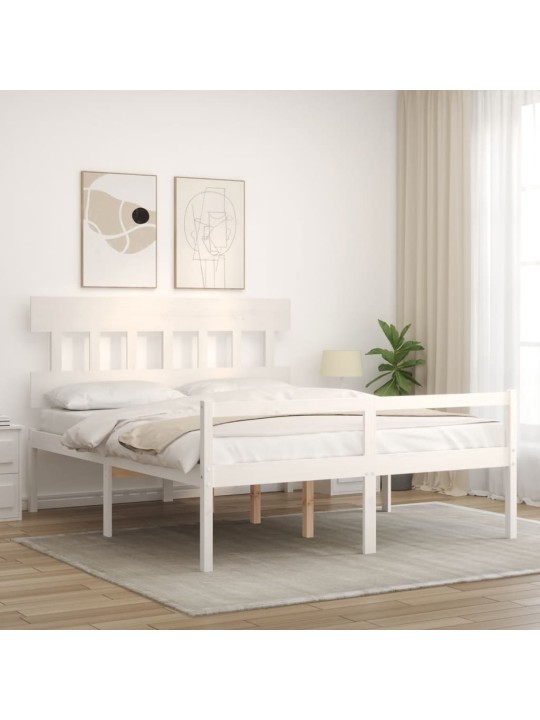 Postel s čelem pro seniory bílý King Size masivní dřevo
