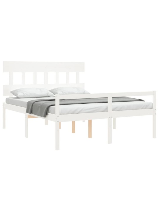 Postel s čelem pro seniory bílý King Size masivní dřevo