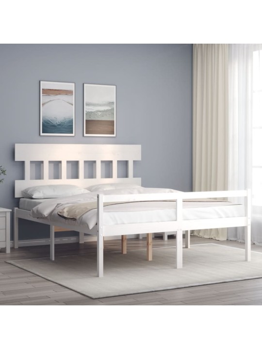 Postel s čelem pro seniory bílý King Size masivní dřevo