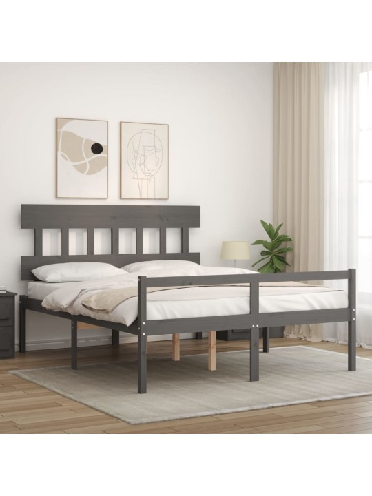 Postel s čelem pro seniory šedý King Size masivní dřevo