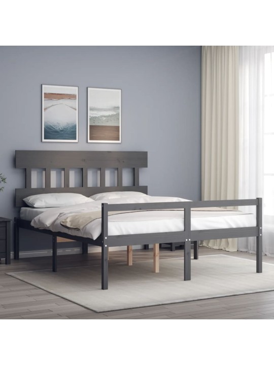 Postel s čelem pro seniory šedý King Size masivní dřevo