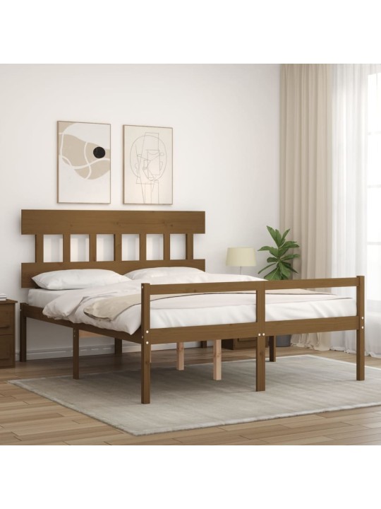 Postel s čelem pro seniory medově hnědý King Size masivní dřevo