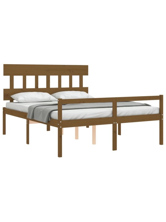Postel s čelem pro seniory medově hnědý King Size masivní dřevo