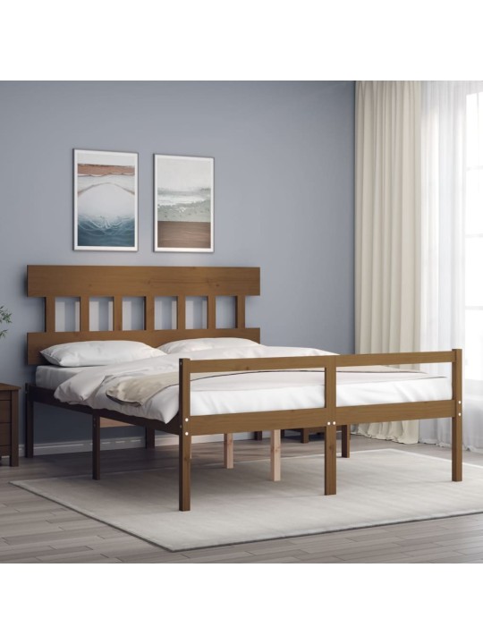 Postel s čelem pro seniory medově hnědý King Size masivní dřevo