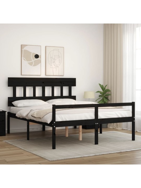 Postel s čelem pro seniory černý King Size masivní dřevo